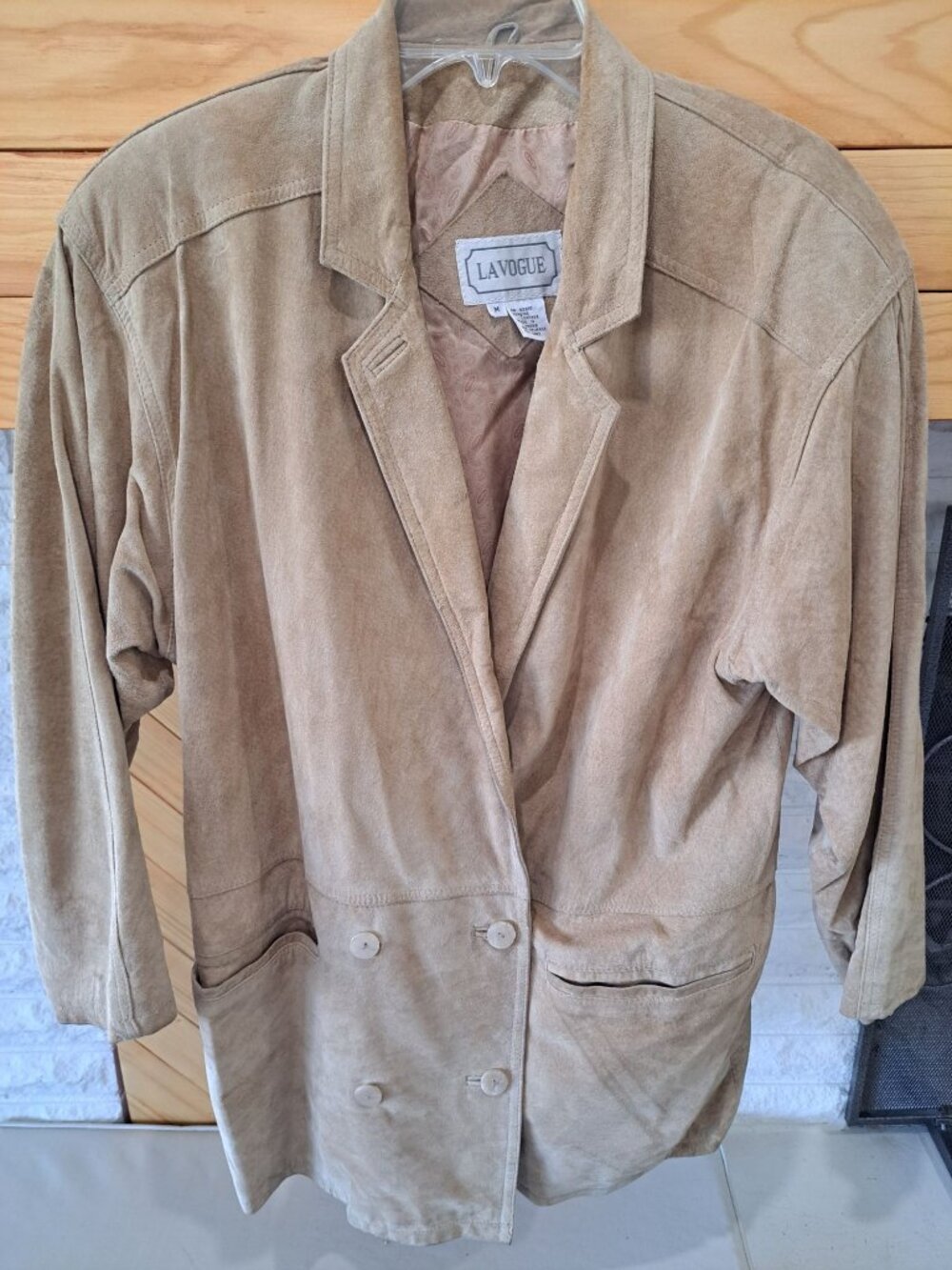 Vtg Tan Suede Double-Breasted Blazer Jacket La Vogue M Leather Festival Indie